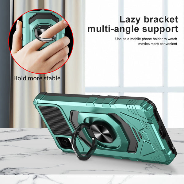 ring car mount kickstand hyhrid phone case for tcl 30z/30 le - teal - www.coverlabusa.com