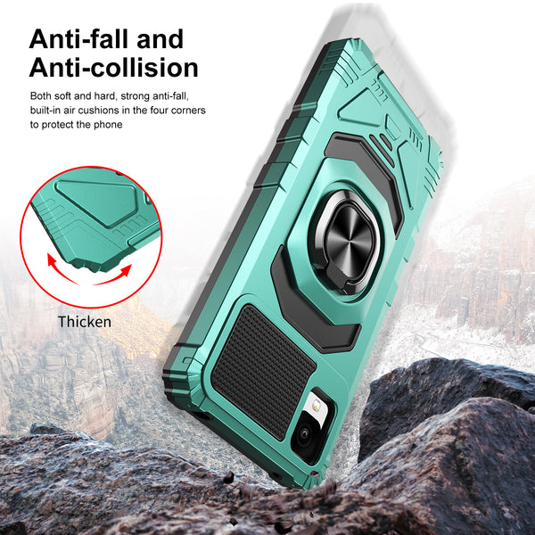 ring car mount kickstand hyhrid phone case for tcl 30z/30 le - teal - www.coverlabusa.com