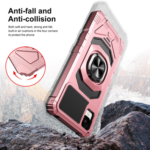 ring car mount kickstand hyhrid phone case for tcl 30z/30 le - rose gold - www.coverlabusa.com