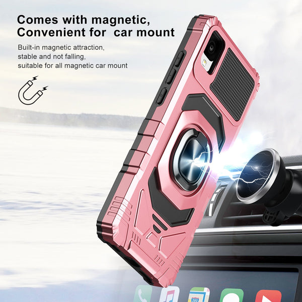 ring car mount kickstand hyhrid phone case for tcl 30z/30 le - rose gold - www.coverlabusa.com