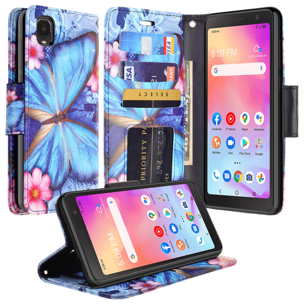 tcl a3 wallet case - blue butterfly - www.coverlabusa.com