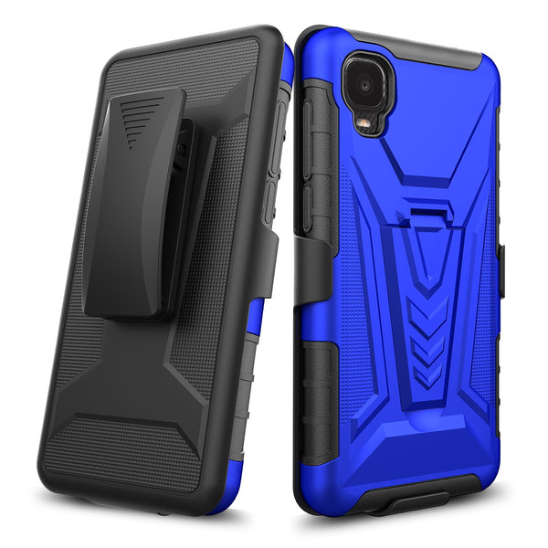 holster kickstand hyhrid phone case for tcl a3 - blue - www.coverlabusa.com