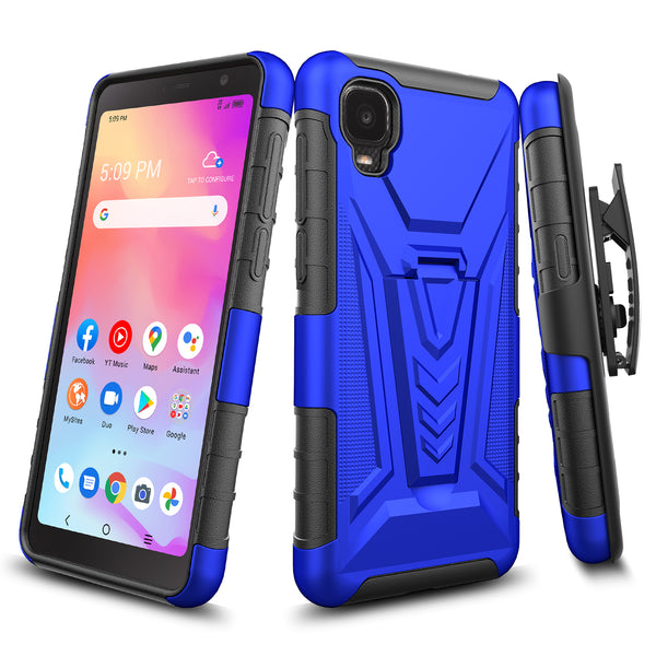 holster kickstand hyhrid phone case for tcl a3 - blue - www.coverlabusa.com