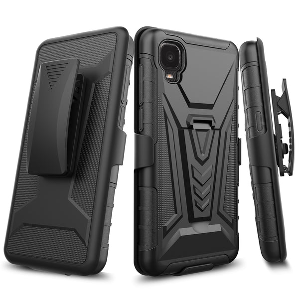 holster kickstand hyhrid phone case for tcl a3 - black - www.coverlabusa.com