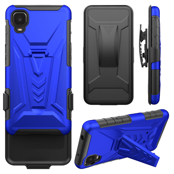 holster kickstand hyhrid phone case for tcl a3 - blue - www.coverlabusa.com