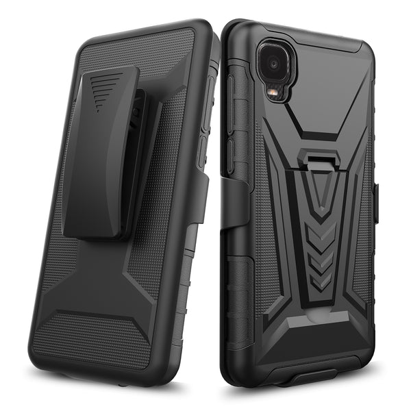 holster kickstand hyhrid phone case for tcl a3 - black - www.coverlabusa.com