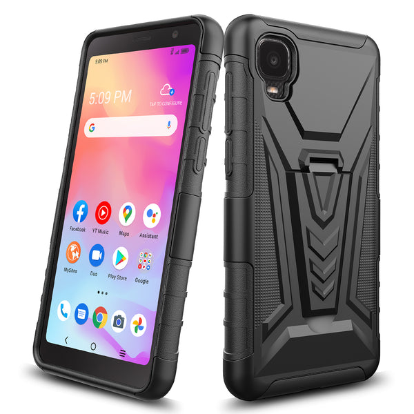 holster kickstand hyhrid phone case for tcl a3 - black - www.coverlabusa.com