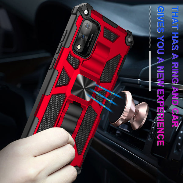 ring car mount kickstand hyhrid phone case for wiko ride 3 - red - www.coverlabusa.com