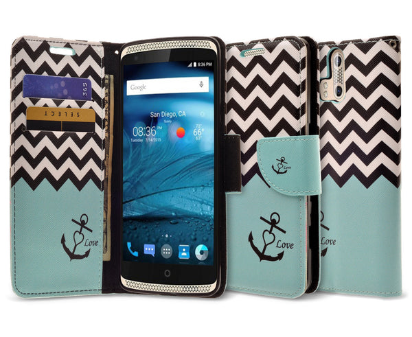 ZTE Axon Pro leather wallet case - teal anchor - www.coverlabusa.com
