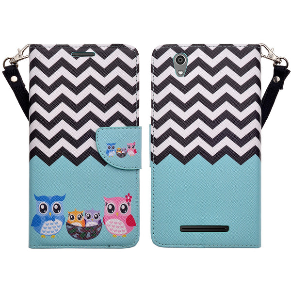 ZTE ZMAX leather wallet case - teal owl family - www.coverlabusa.com