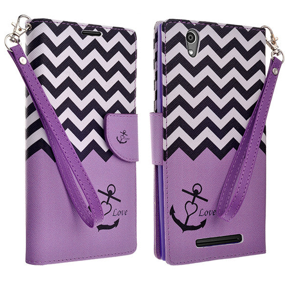 ZTE ZMAX leather wallet case - purple anchor - www.coverlabusa.com