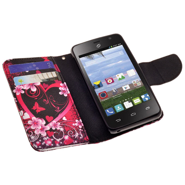 ZTE Zephyr leather wallet case - heart butterflies - www.coverlabusa.com