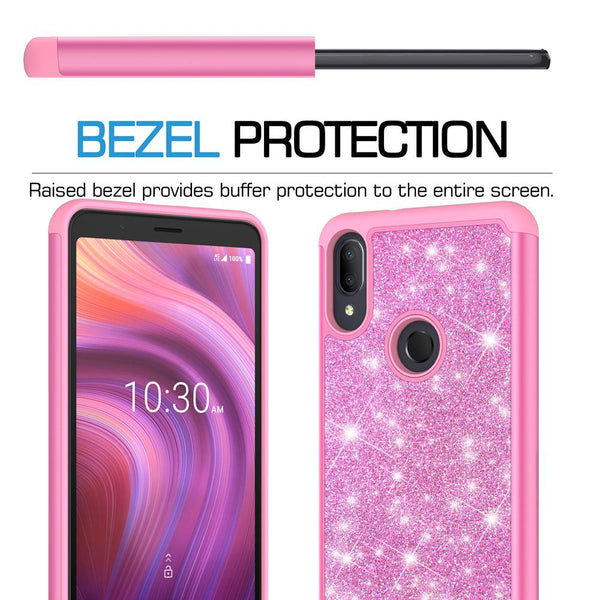 Alcatel 3V (2019) Glitter Hybrid Case - Hot Pink - www.coverlabusa.com