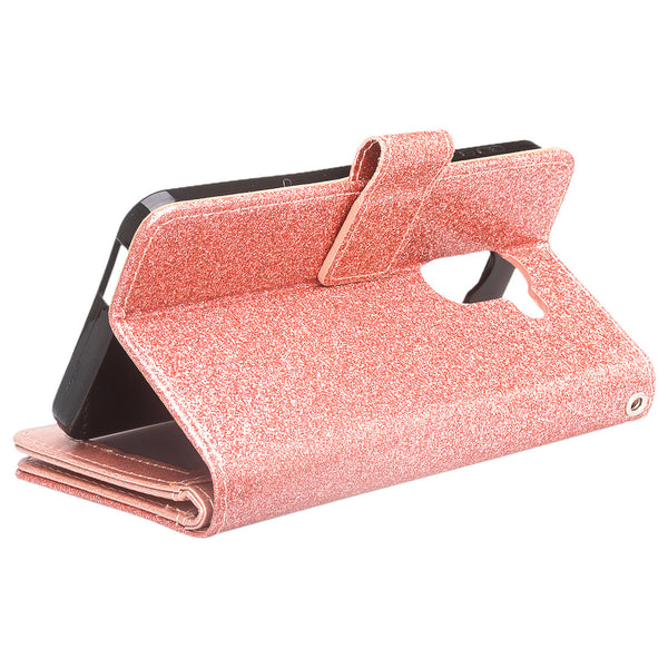 Alcatel A30 Plus Glitter Wallet Case - Rose Gold - www.coverlabusa.com