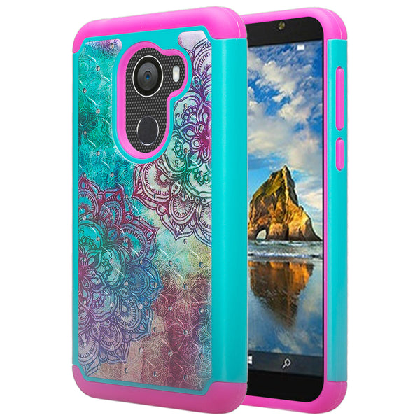 alcatel a30 plus case crystal rhinestone - teal flower - www.coverlabusa.com