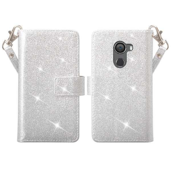 Alcatel A30 Plus Glitter Wallet Case - Silver - www.coverlabusa.com