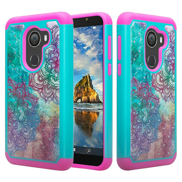 alcatel a30 plus case crystal rhinestone - teal flower - www.coverlabusa.com