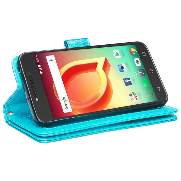 Alcatel A30 Plus Glitter Wallet Case - Teal - www.coverlabusa.com