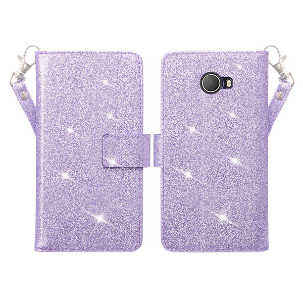 Jitterbug Smart 2 Case, Magnetic Flip Fold Kickstand Glitter Bling Leather Wallet Cover with ID & Credit Card Slots - Purple - www.coverlabusa.com