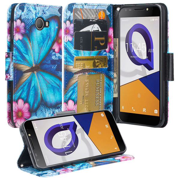 Jitterbug Smart 2 Case, Magnetic Flip Fold Kickstand Leather Wallet Cover with ID & Credit Card Slots - Heart Butterflies - www.coverlabusa.com