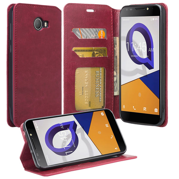 Jitterbug Smart 2 Smart2 Case, Magnetic Flip Fold Kickstand Leather Wallet Cover with ID & Credit Card Slots - Maroon - www.coverlabusa.com