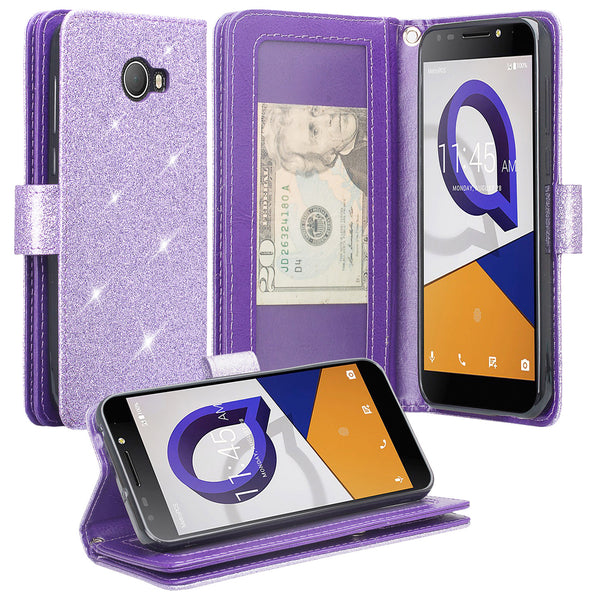 Jitterbug Smart 2 Case, Magnetic Flip Fold Kickstand Glitter Bling Leather Wallet Cover with ID & Credit Card Slots - Purple - www.coverlabusa.com