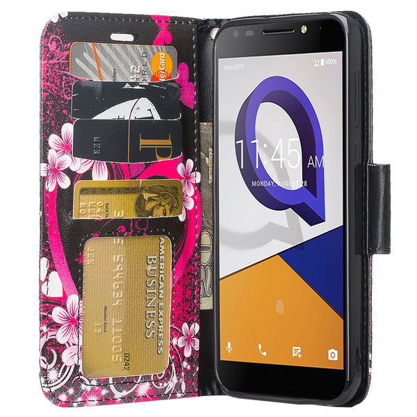 Jitterbug Smart 2 Case, Magnetic Flip Fold Kickstand Leather Wallet Cover with ID & Credit Card Slots - Heart Butterflies - www.coverlabusa.com