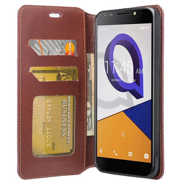 Jitterbug Smart 2 Smart2 Case, Magnetic Flip Fold Kickstand Leather Wallet Cover with ID & Credit Card Slots - Brown - www.coverlabusa.com