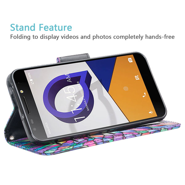 Jitterbug Smart 2 Case, Magnetic Flip Fold Kickstand Leather Wallet Cover with ID & Credit Card Slots - Rainbow Flower - www.coverlabusa.com