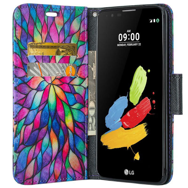 lg stylo 2 case, lg stylo 2 V wallet case - rainbow flower - www.coverlabusa.com