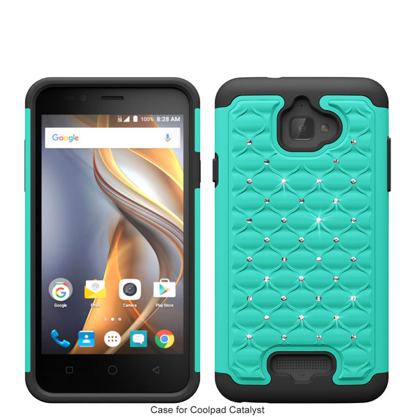 coolpad catalyst case cover - rhinestone teal/black - www.coverlabusa.com