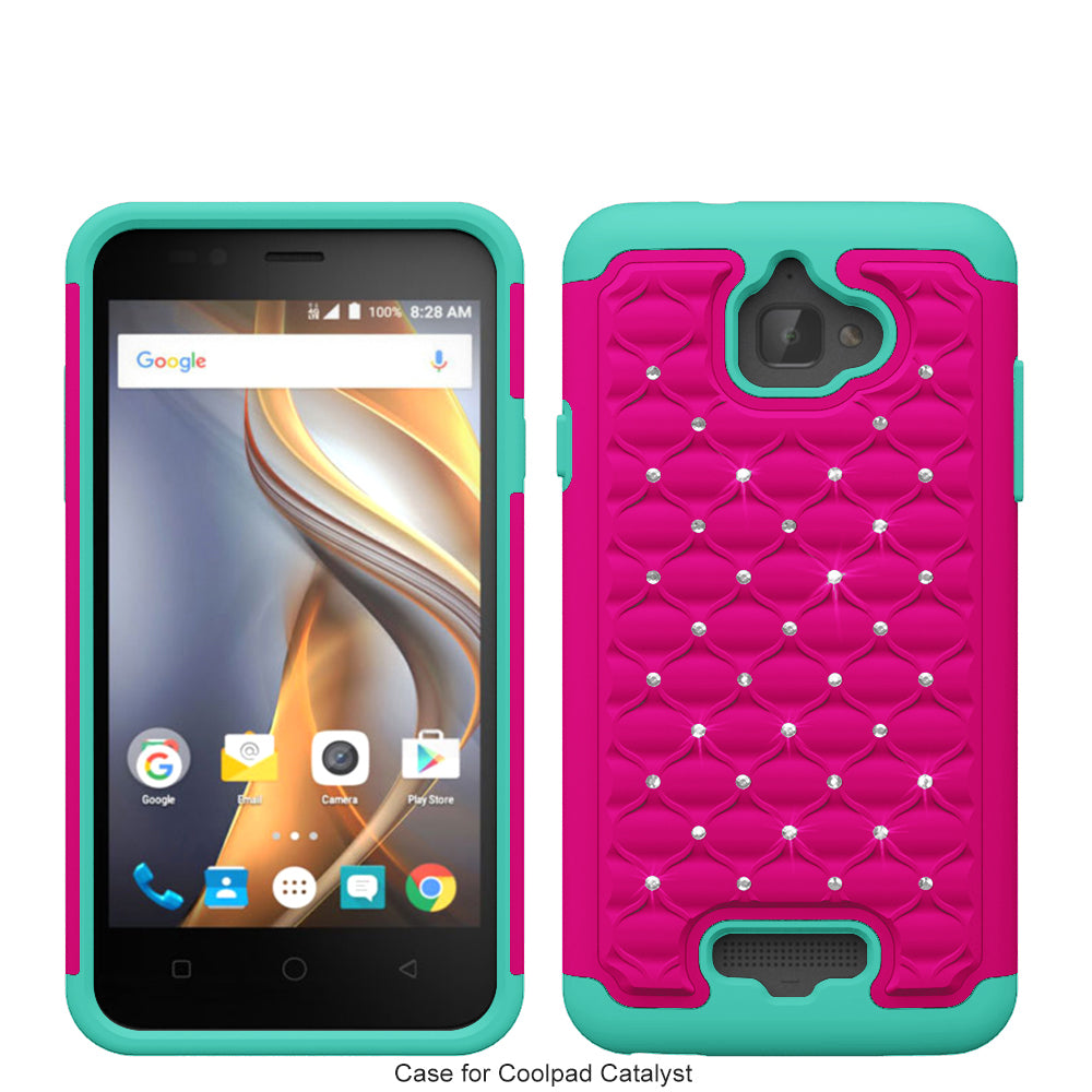 coolpad catalyst case cover - rhinestone hot pink/teal - www.coverlabusa.com
