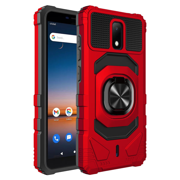 ring kickstand hyhrid phone case for cricket debut - red - www.coverlabusa.com