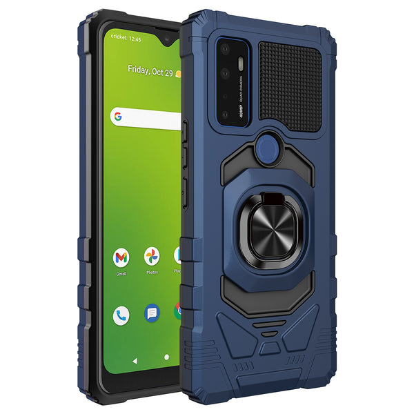 ring kickstand hyhrid phone case for cricket dream 5g - blue - www.coverlabusa.com