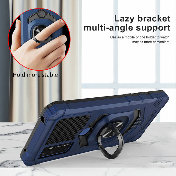 ring kickstand hyhrid phone case for cricket dream 5g - blue - www.coverlabusa.com