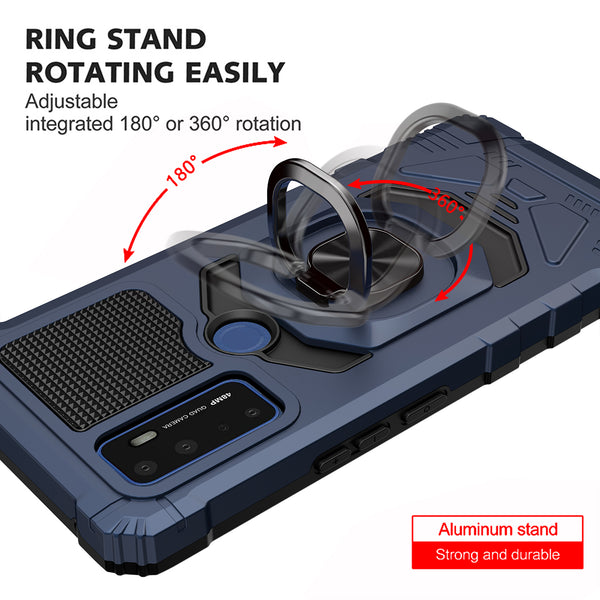 ring kickstand hyhrid phone case for cricket dream 5g - blue - www.coverlabusa.com