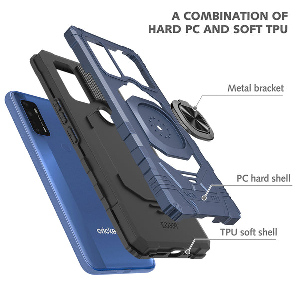 ring kickstand hyhrid phone case for cricket dream 5g - blue - www.coverlabusa.com