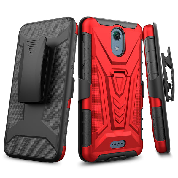 holster kickstand hyhrid phone case for cricket vision 3 - red - www.coverlabusa.com