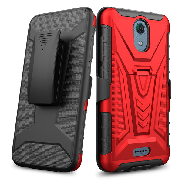 holster kickstand hyhrid phone case for cricket vision 3 - red - www.coverlabusa.com