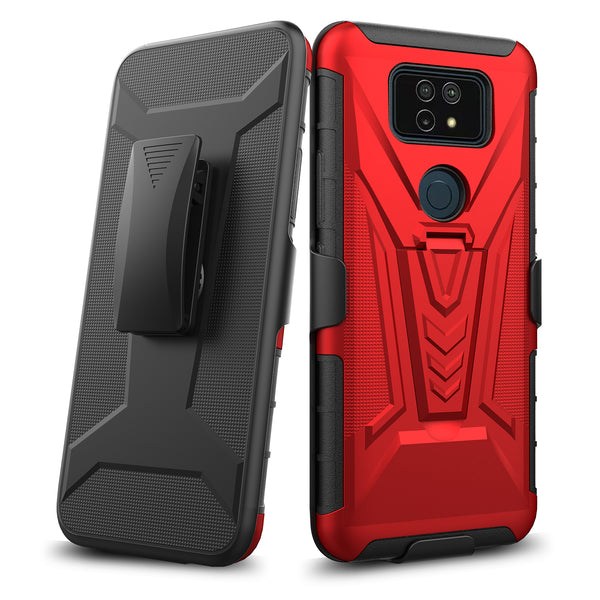 holster kickstand hyhrid phone case for cricket ovation 2 - red - www.coverlabusa.com
