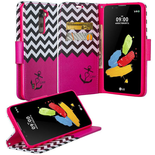 LG Stylo 2 Case, Stylo 2 V, Stylo 2 Plus Wallet Case - hot pink anchor - www.coverlabusa.com