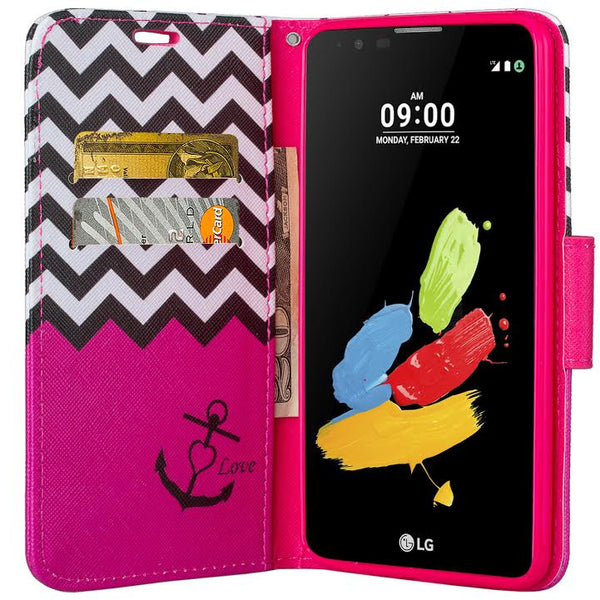 LG Stylo 2 Case, Stylo 2 V, Stylo 2 Plus Wallet Case - hot pink anchor - www.coverlabusa.com