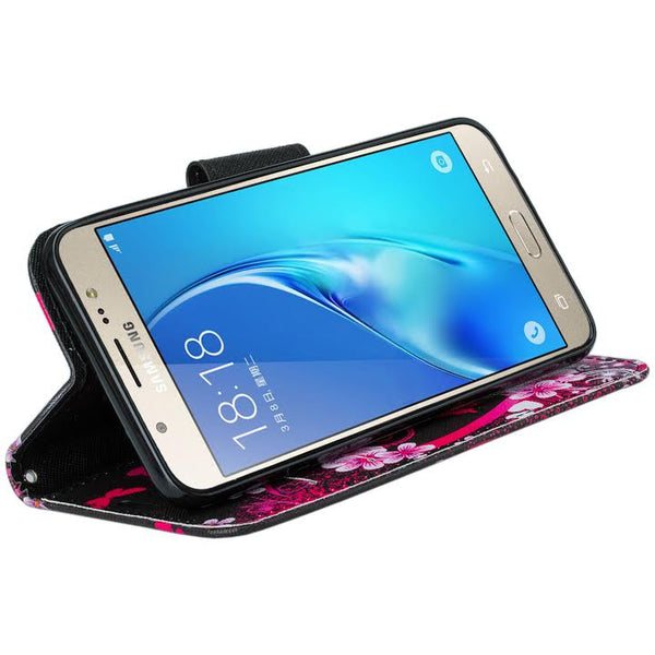 Galaxy J7 Case, Samsung Galaxy J7 Wallet Case, Wrist Strap Flip Folio [Kickstand Feature] Pu Leather Wallet Case with ID&Credit Card Slot For Galaxy J7, Hot Pink Hearts, www.coverlabusa.com