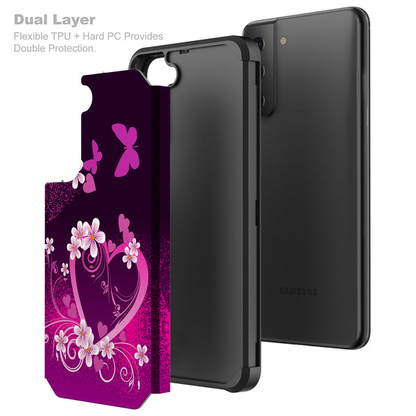 samsung galaxy s21 hybrid case - heart butterflies - www.coverlabusa.com