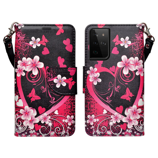 samsung galaxy s21 ultra wallet case - heart butterflies - www.coverlabusa.com