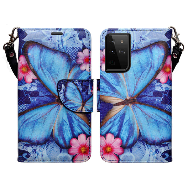 samsung galaxy s21 ultra wallet case - blue butterfly - www.coverlabusa.com