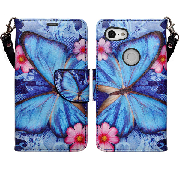 google pixel 3a wallet case - blue butterfly - www.coverlabusa.com