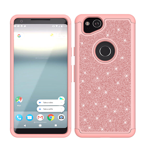 Google Pixel 2 Glitter Hybrid Case - Rose Gold - www.coverlabusa.com