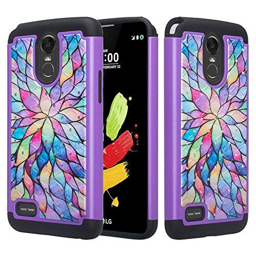 lg k20 plus, k20 v, harmony, k10 2017 crystal rhinestone hybrid case - rainbow flower - www.coverlabusa.com