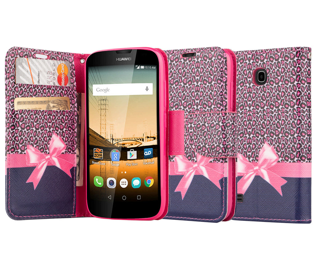Huawei Union Wallet Case [Card Slots + Money Pocket + Kickstand] and Strap - Cheetah Prints